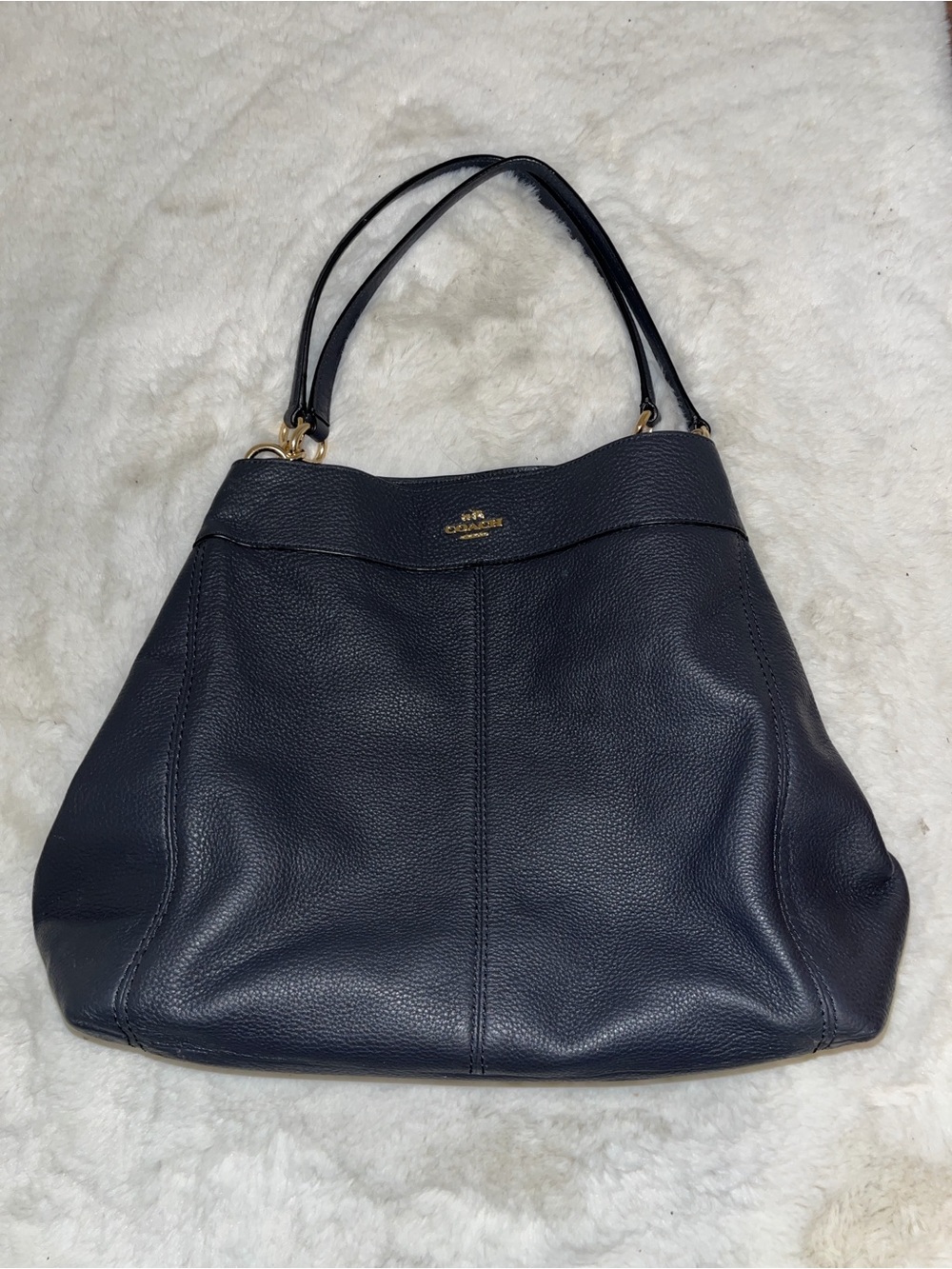 Coach Large Pebbled Leather Shoulder Tote in Blue